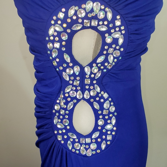 Pompows one shoulder jeweled maxi formal dress Med - Picture 6 of 7